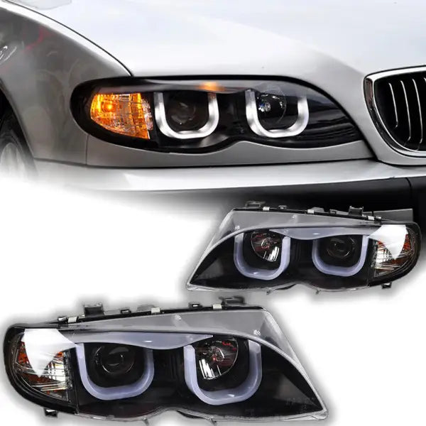 BMW E46 Headlights 2001-2006 320I 318I 323I 325I Headlight DRL Head Lamp Angel Eye Bi Xenon Beam