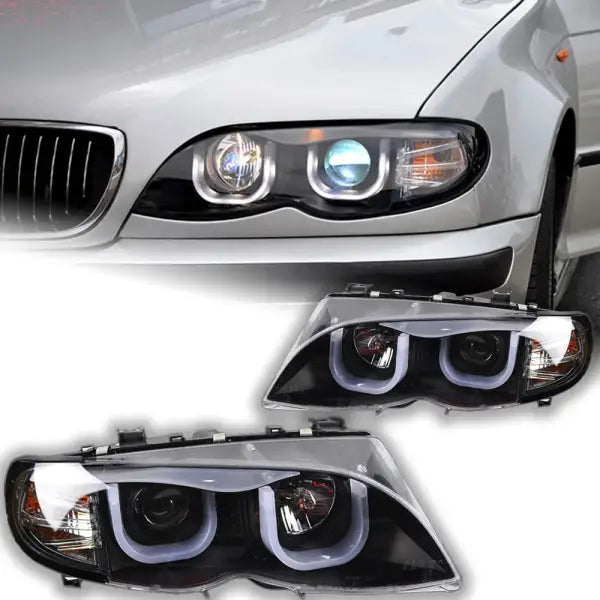 BMW E46 Headlights 2001-2006 320I 318I 323I 325I Headlight DRL Head Lamp Angel Eye Bi Xenon Beam