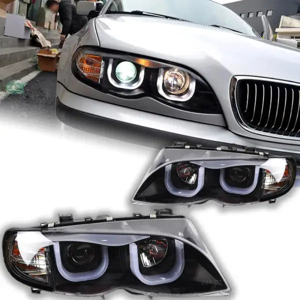 BMW E46 Headlights 2001-2006 320I 318I 323I 325I Headlight DRL Head Lamp Angel Eye Bi Xenon Beam