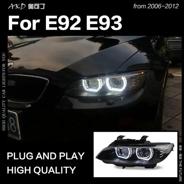 BMW E92 Headlights 2006-2012 E93 Headlight 330I 335I DRL Hid Head Lamp Angel Eye Bi Xenon Beam