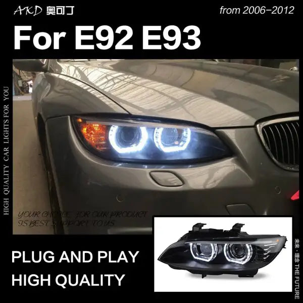 BMW E92 Headlights 2006-2012 E93 Headlight 330I 335I DRL Hid Head Lamp Angel Eye Bi Xenon Beam