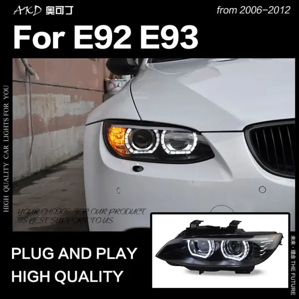 BMW E92 Headlights 2006-2012 E93 Headlight 330I 335I DRL Hid Head Lamp Angel Eye Bi Xenon Beam