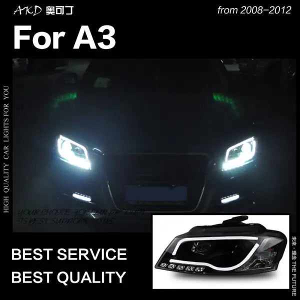 A3 Headlights 2008-2012 S3 Sedan Hatchback Headlight DRL Hid Head Lamp Angel Eye Bi Xenon Beam