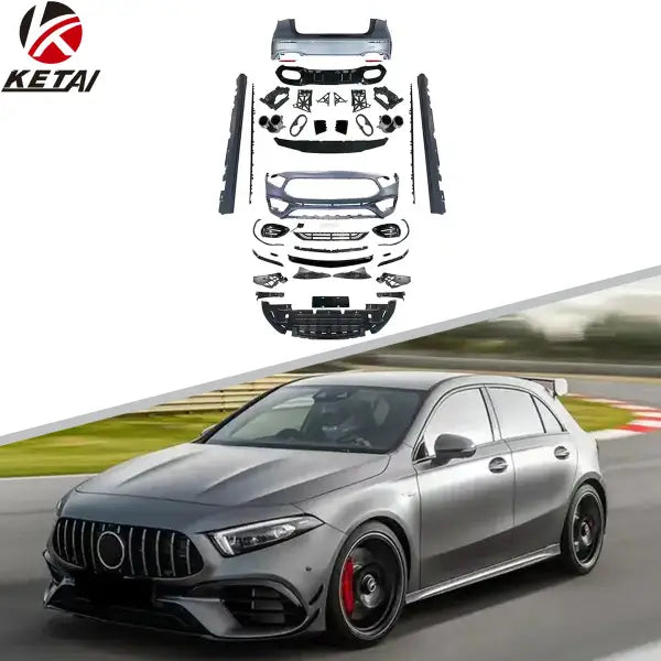 High Quality A45 AMG Style Car Bumper Front Lip Rear Diffuser Side Skirt Vents Body Kit for BENZ W177 Hatchback 2019-2022