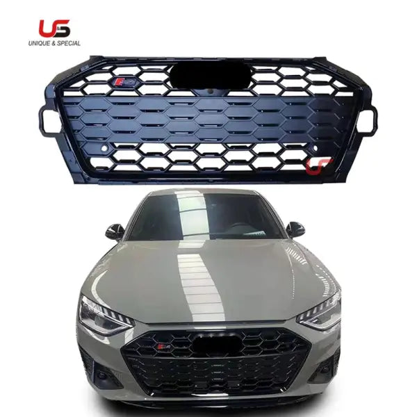 High Quality Auto Front Grille for Audi A4 S4 Upgrade to 2020-2021 S4 Silver Gloss Black Frame Bumper Grille ABS Material