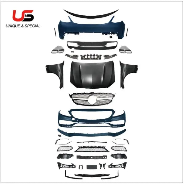 High Quality C63 Auto Parts Body Kit for Mercedes Benz W205 Modified to 2016 C63 AMG Style Bumper with Grille