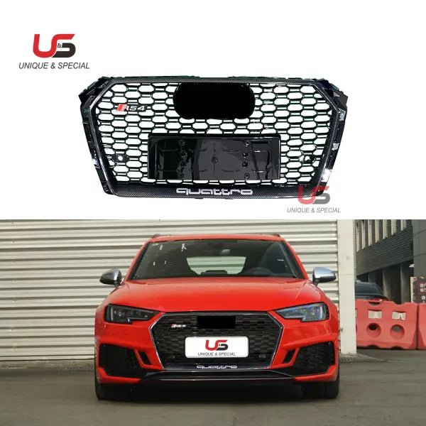 Honeycomb Carbon Fiber Frame Black Net Grilles for Audi A4 B9 Rs4 Grill 2017 2018 2019 2020