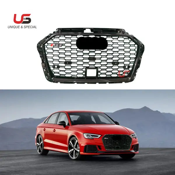 Honeycomb Style Front Grille with ACC for Audi A3 2017 2018 2019 2020 Upgrade Audi RS3 Mesh Grille