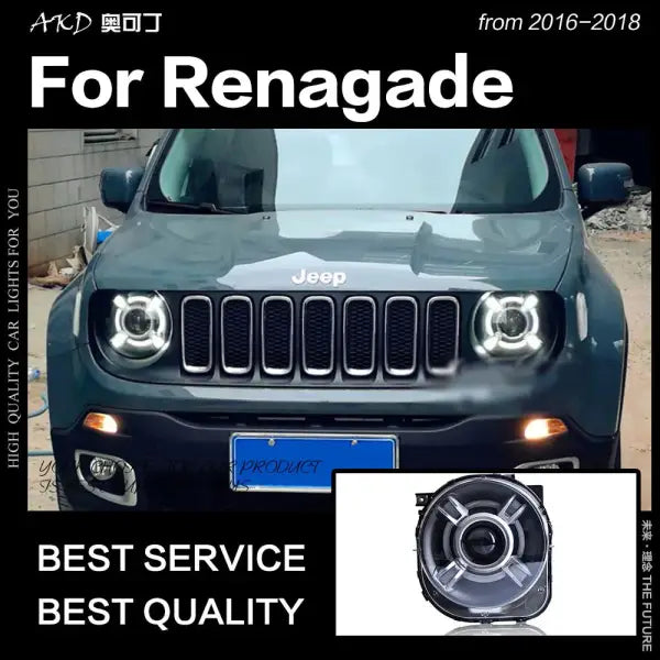 Jeep Renegade Headlights 2015-2018 LED Headlight LED DRL Hid Head Lamp Angel Eye Bi Xenon Beam