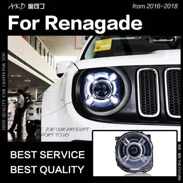 Jeep Renegade Headlights 2015-2018 LED Headlight LED DRL Hid Head Lamp Angel Eye Bi Xenon Beam