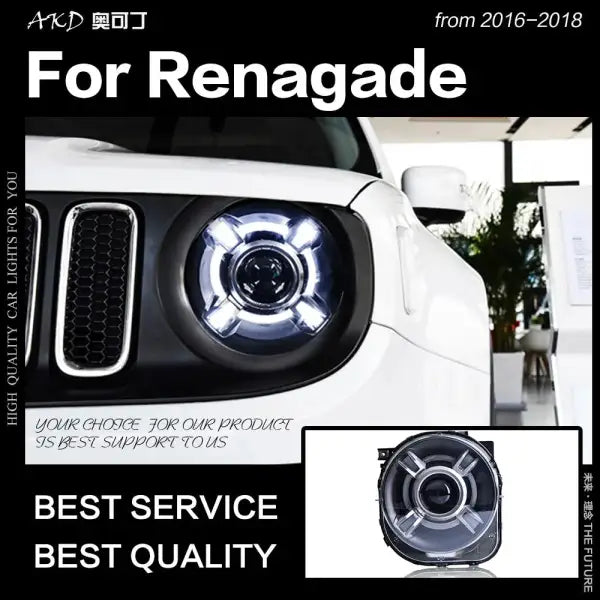 Jeep Renegade Headlights 2015-2018 LED Headlight LED DRL Hid Head Lamp Angel Eye Bi Xenon Beam