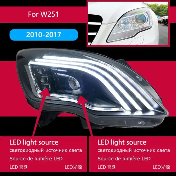 Car Lights for BENZ W251 LED Headlight Projector Lens 2010-2017 V251 R Class R320 R350 R500 Head Lamp DRL