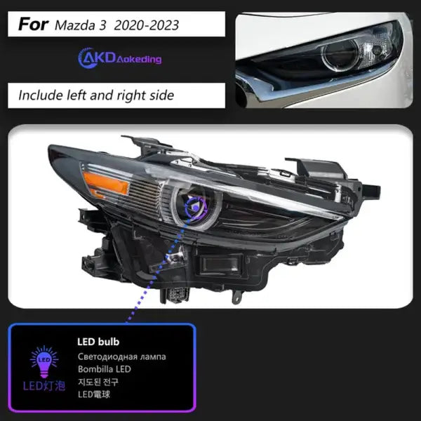 Mazda 3 Axela LED Headlight 2020-2023 New Mazda3 LED DRL Hid Head Lamp Angel Eye Bi Xenon