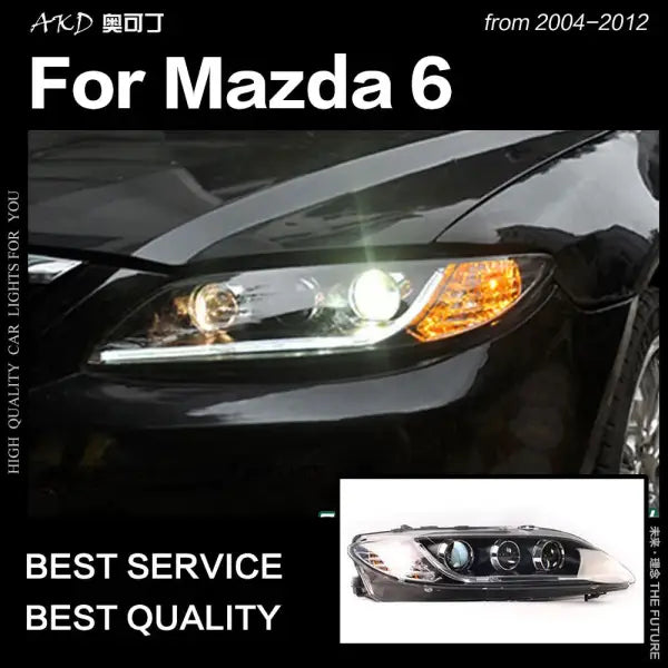 Mazda 6 Headlights 2004-2012 Mazda6 LED Headlight LED DRL Hid Head Lamp Angel Eye Bi Xenon