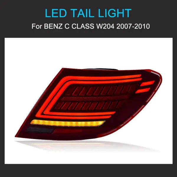 1 Pair LED Tail Light Assembly for Benz C Class W204 2007-2010 Taillight Plug and Play with LED Dynamic Turning Rear Tail Lights