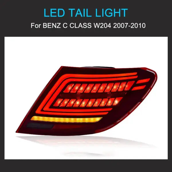 1 Pair LED Tail Light Assembly for Benz C Class W204 2007-2010 Taillight Plug and Play with LED Dynamic Turning Rear Tail Lights