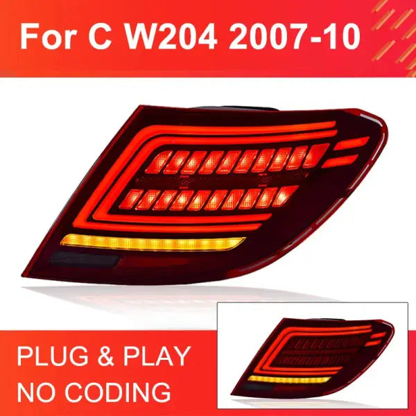 1 Pair LED Tail Light Assembly for Benz C Class W204 2007-2010 Taillight Plug and Play with LED Dynamic Turning Rear Tail Lights