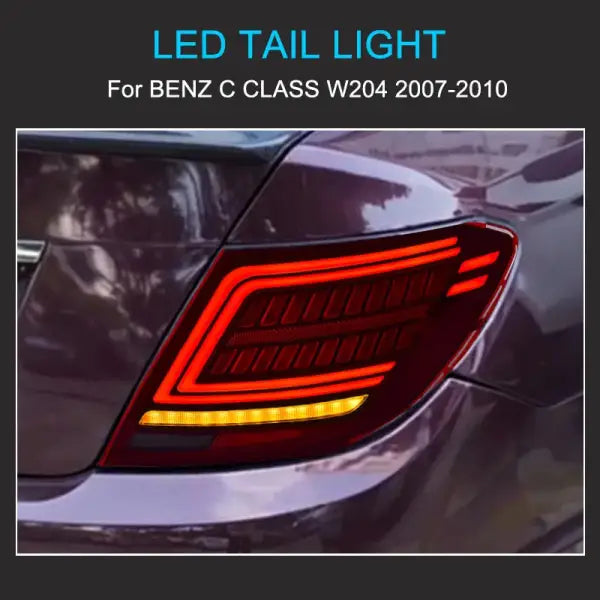 1 Pair LED Tail Light Assembly for Benz C Class W204 2007-2010 Taillight Plug and Play with LED Dynamic Turning Rear Tail Lights