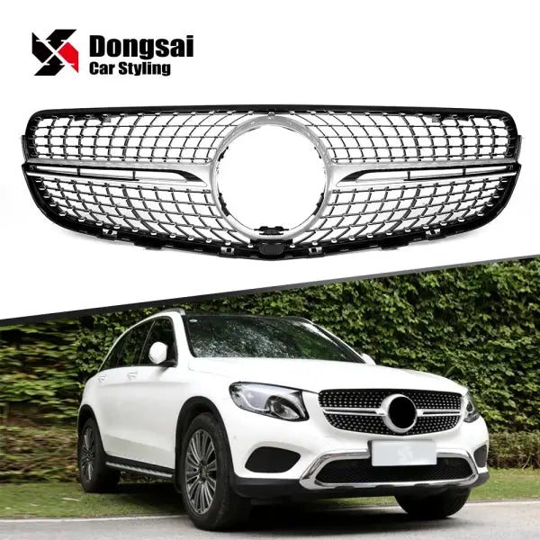 For Mercedes Benz GLC X253 Upgrade ABS Silver Diamond Style Front Bumper Honeycomb Grill Grille Mesh 2015+