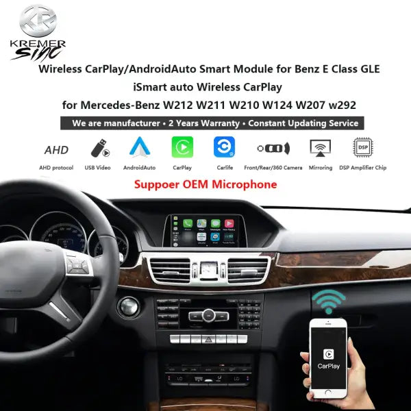 Mirror Link Wireless Apple Carplay Androidauto Retrofit for Mercedes-Benz E Class GLE Ksmart Auto W212 W211 W210 W124 W207 W292