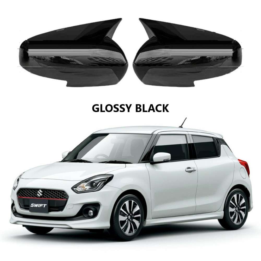 Car Craft Compatible With Maruti Suzuki Swift 2018+ Side Rear View Case Wing Cap Shell Housing Mirror Covers 3m Tape Pasting Style Ar-szk-011 Glossy Black CC-8066 - CAR CRAFT INDIA