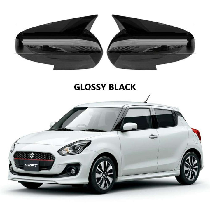 Car Craft Compatible With Maruti Suzuki Swift 2018+ Side Rear View Case Wing Cap Shell Housing Mirror Covers 3m Tape Pasting Style Ar-szk-011 Glossy Black CC-8066 - CAR CRAFT INDIA