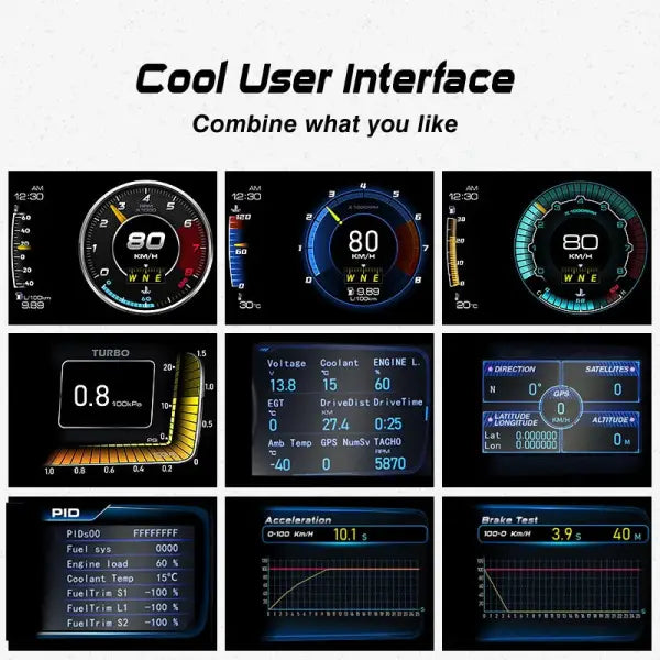 OBD2 Lufi XF Boost Water Temp Car Gauge Digital Oil Temp Speed Tachometer Ext Temp Volts Alarm Clock Multifunction Meter