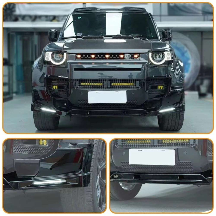Car Craft Compatible With Range Land Rover Defender 110 90 130 2020+ Front Bumper Lip Splitter Skirts Lower Protector Glossy Black Led