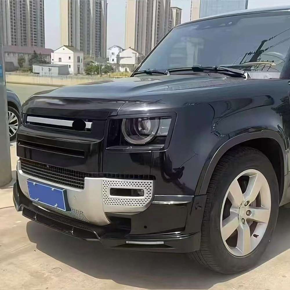 Car Craft Compatible With Range Land Rover Defender 110 90 130 2020+ Front Bumper Lip Splitter Skirts Lower Protector Glossy Black Led