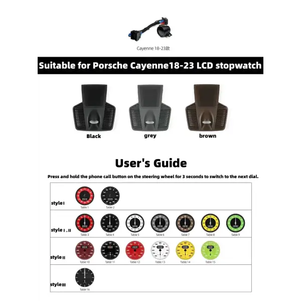 Stop Watch Esay to Change Color and Installation Is Suitable for Porsche Series Macan, Cayenne, Paramera, 718.911