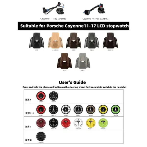 Stop Watch Esay to Change Color and Installation Is Suitable for Porsche Series Macan, Cayenne, Paramera, 718.911