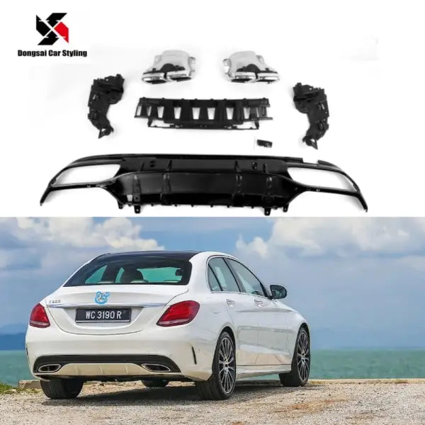 PP AMG Style Rear Bumper Lip Rear Diffuser for Mercedes Benz C Class W205 C43 C63S 2013+