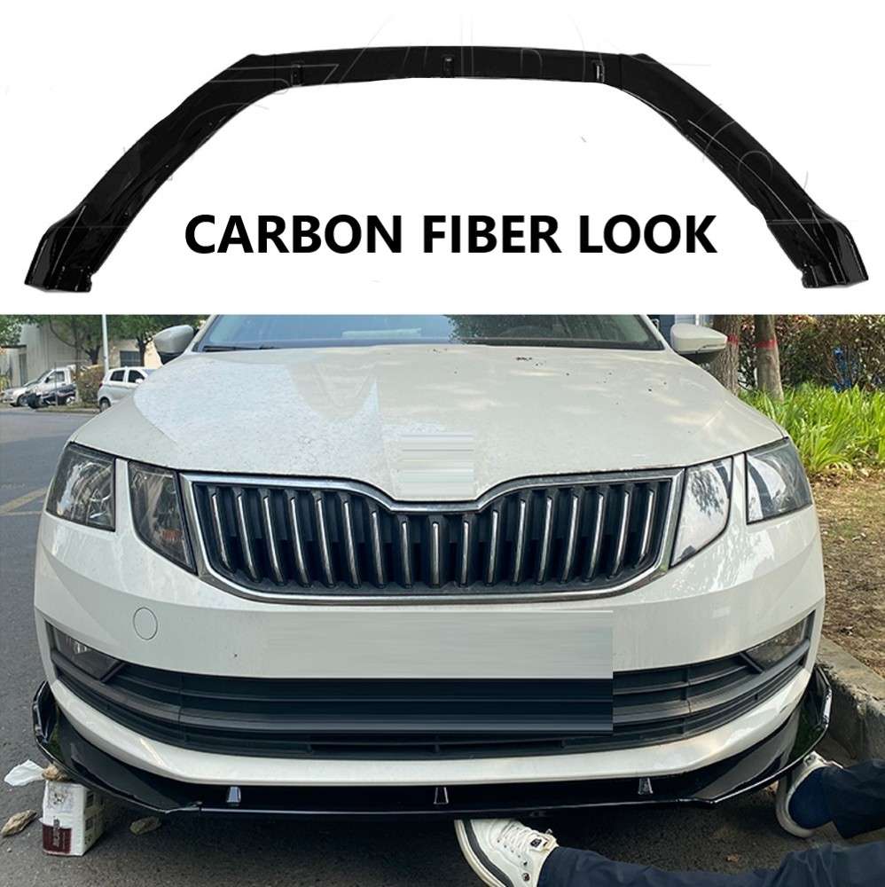 Car Craft Compatible With Skoda Octavia 2017-2022 Front Bumper Lip Splitter Skirts 3 Part Ar-skoda-021 Cf Carbon Fiber Look - CAR CRAFT INDIA