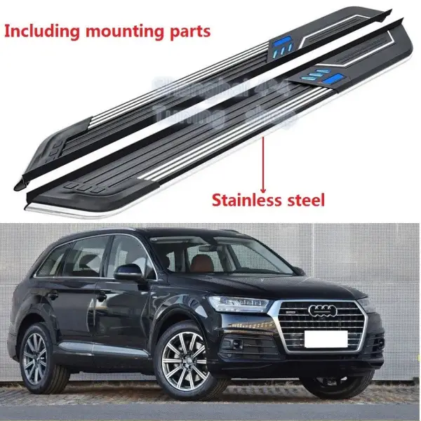 Stainless Steel for Audi Q7 2016-2023 LED Running Board Side Step Nerf Bar Running Board Pedal 7