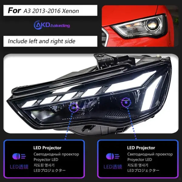 Car Styling Head Lamp for Audi A3 Headlights 2013-2016 A3 8V LED Headlight Projector Lens DRL Head Lamp