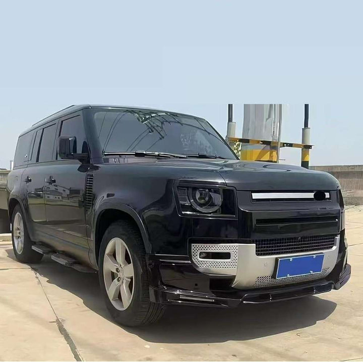 Car Craft Compatible With Range Land Rover Defender 110 90 130 2020+ Front Bumper Lip Splitter Skirts Lower Protector Glossy Black Led