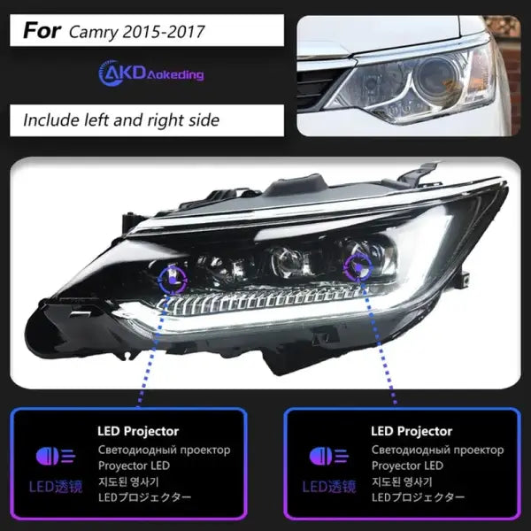 Toyota Camry LED Headlight 2015-2017 Headlights Camry DRL Turn Signal High Beam Angel Eye