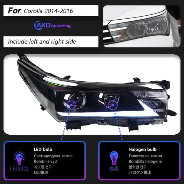 Toyota Corolla LED Headlight 2014-2016 Headlights Corolla DRL Turn Signal High Beam Angel E