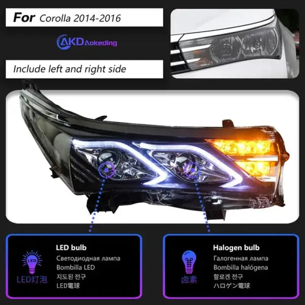 Toyota Corolla LED Headlight 2014-2016 Headlights Corolla DRL Turn Signal High Beam Angel