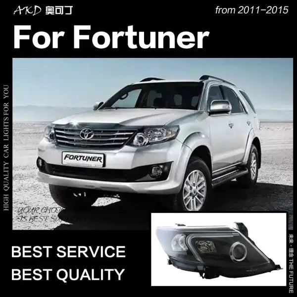 Toyota Fortuner Headlights 2011-2015 Fortuner LED Headlight LED DRL Head Lamp Angel Eye Bi Xenon