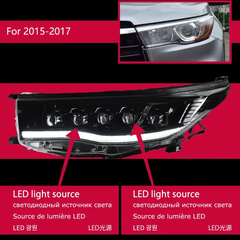 Toyota Highlander Headlights 2015-2017 Highlander Headlight LED DRL Head Lamp LED Projector Lens