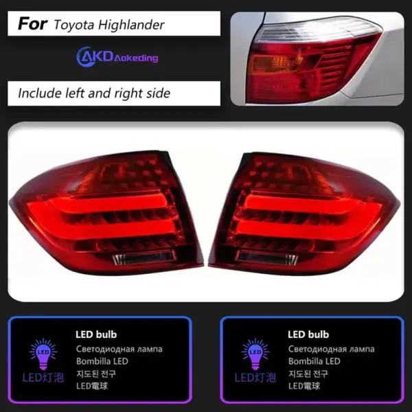 Toyota Highlander LED Tail Light 2007-2011 Highlander Rear Fog Brake Turn Signal Brake Reverse