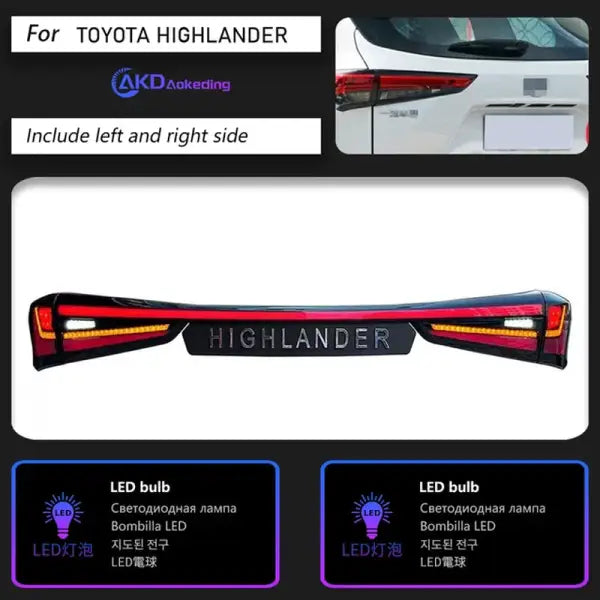 Toyota Highlander LED Tail Light 2020-2023 New Kluger Rear Lamp DRL Dynamic Signal Brake Reverse