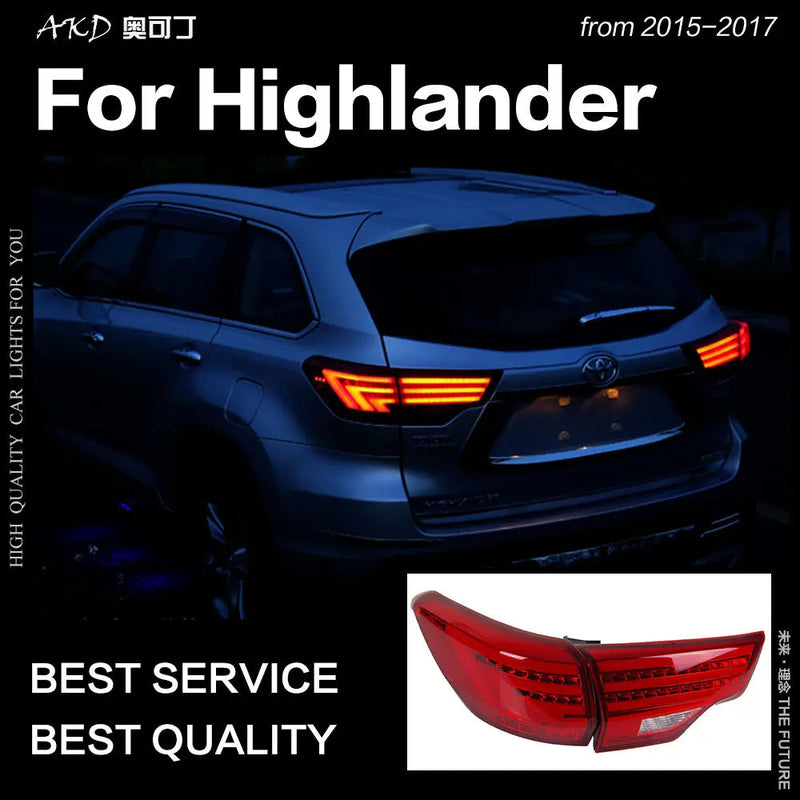 Toyota Highlander Tail Lights 2015-2017 New Kluger LED Tail Lamp DRL Signal Brake Reverse