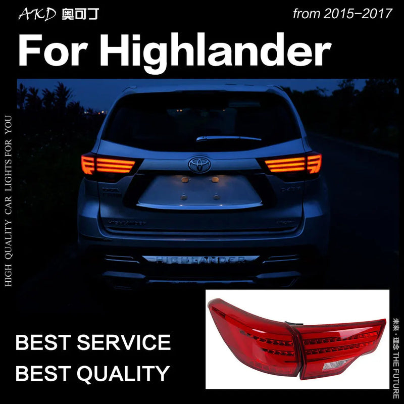 Toyota Highlander Tail Lights 2015-2017 New Kluger LED Tail Lamp DRL Signal Brake Reverse