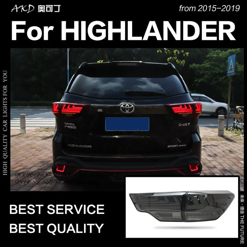 Toyota Highlander Tail Lights 2015 Kluger LED Tail Light Rear Lamp DRL Dynamic Signal Brake Reverse