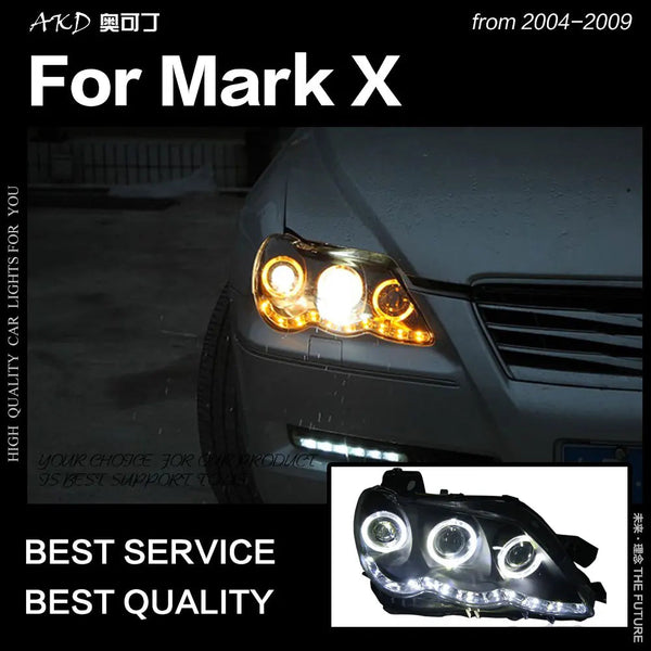 Toyota Mark X Headlights 2004-2009 Reiz LED Headlight DRL Hid Head Lamp Angel Eye Bi Xenon Beam