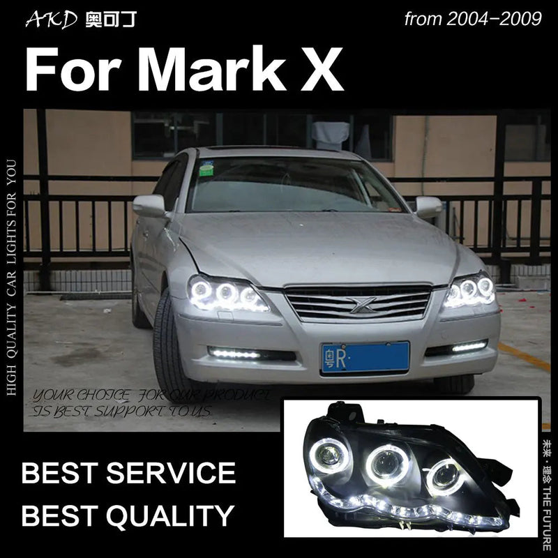 Toyota Mark X Headlights 2004-2009 Reiz LED Headlight DRL Hid Head Lamp Angel Eye Bi Xenon Beam