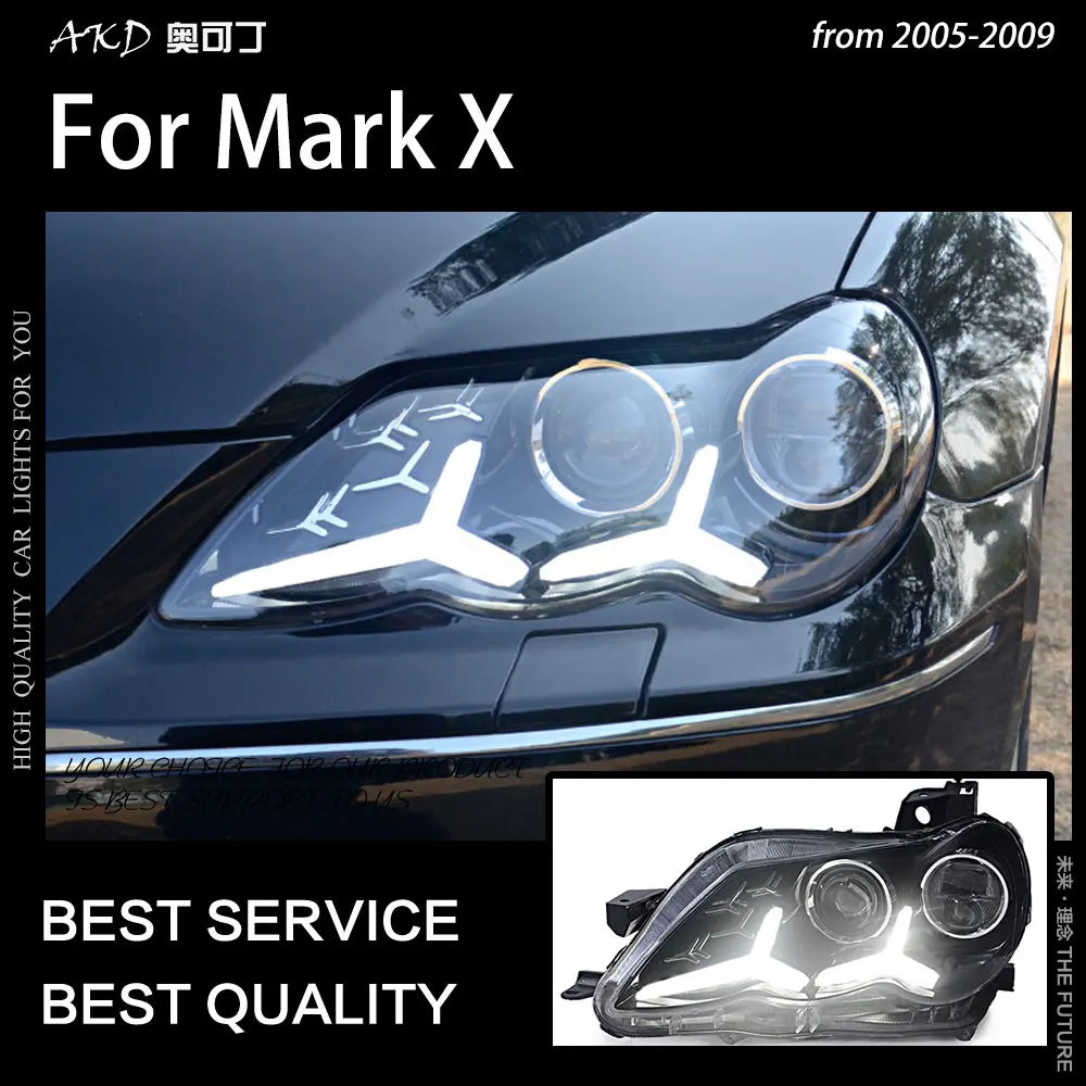 Toyota Mark X Headlights 2004-2009 Reiz LED Headlight DRL Hid Head Lamp Angel Eye Bi Xenon Beam