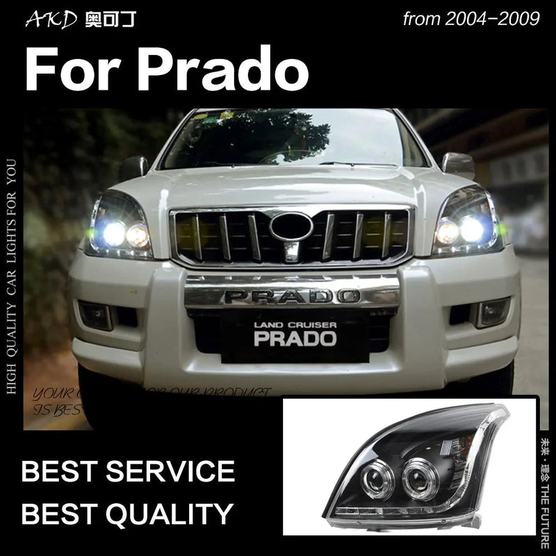 Toyota Prado Headlight 2004-2009 LED Headlight DRL Hid Head Lamp Angel Eye Bi Xenon Beam
